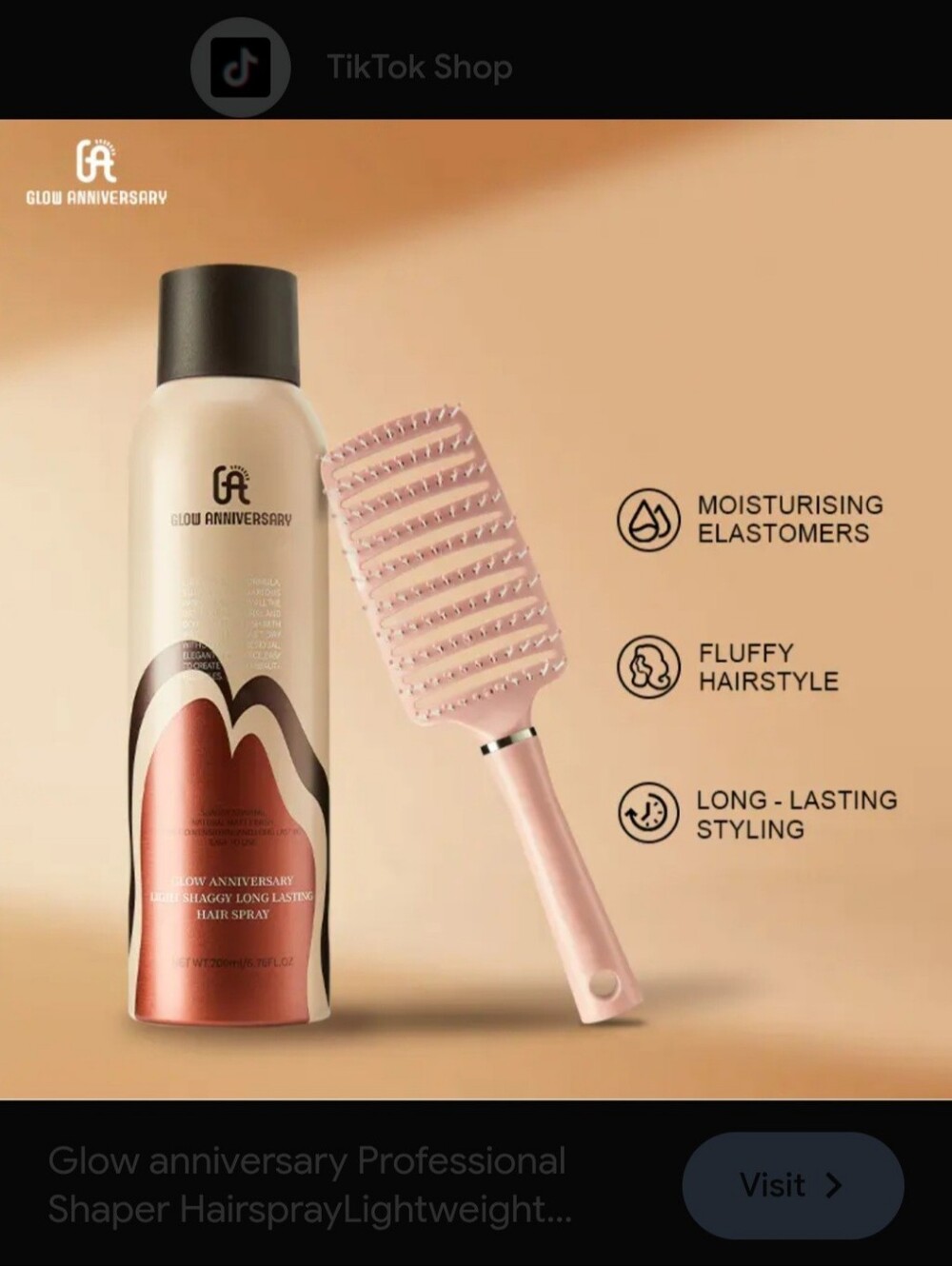 Glow Anniversary Light Shaggy Hairspray & Brush Set NIB